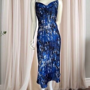 Elegant Blue Abstract Print Dress